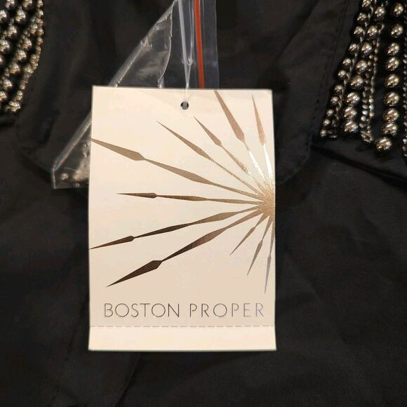 NWT Boston Proper Black Poplin Blouse Women's Sz 10 Silver Studded Collar Career - Picture 9 of 11